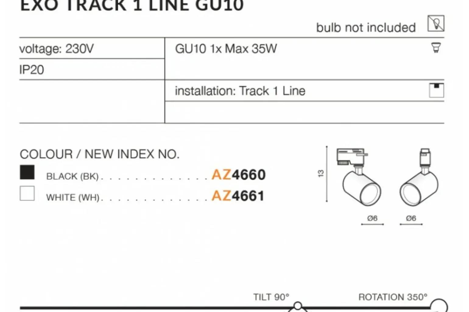 Sklep Kaja Biała głowica do szyny jednofazowej 360° AZ4661 EXO | Kaja Oświetlenie