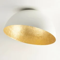 Store Biała kopuła sufitowa ze złotym środkiem SIG 32465 - SFERA 50 B/ZŁ Żyrandole Nowoczesne