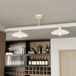 Clearance Biała lampa sufitowa z dodatkiem drewna 1319/2 KOBE | Kaja Oświetlenie Żyrandole Nowoczesne