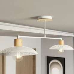 Clearance Biała lampa sufitowa z dodatkiem drewna 1319/2 KOBE | Kaja Oświetlenie Żyrandole Nowoczesne