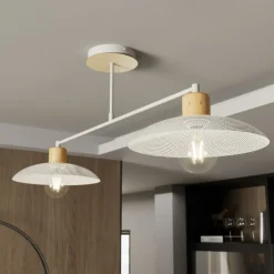 Clearance Biała lampa sufitowa z dodatkiem drewna 1319/2 KOBE | Kaja Oświetlenie Żyrandole Nowoczesne