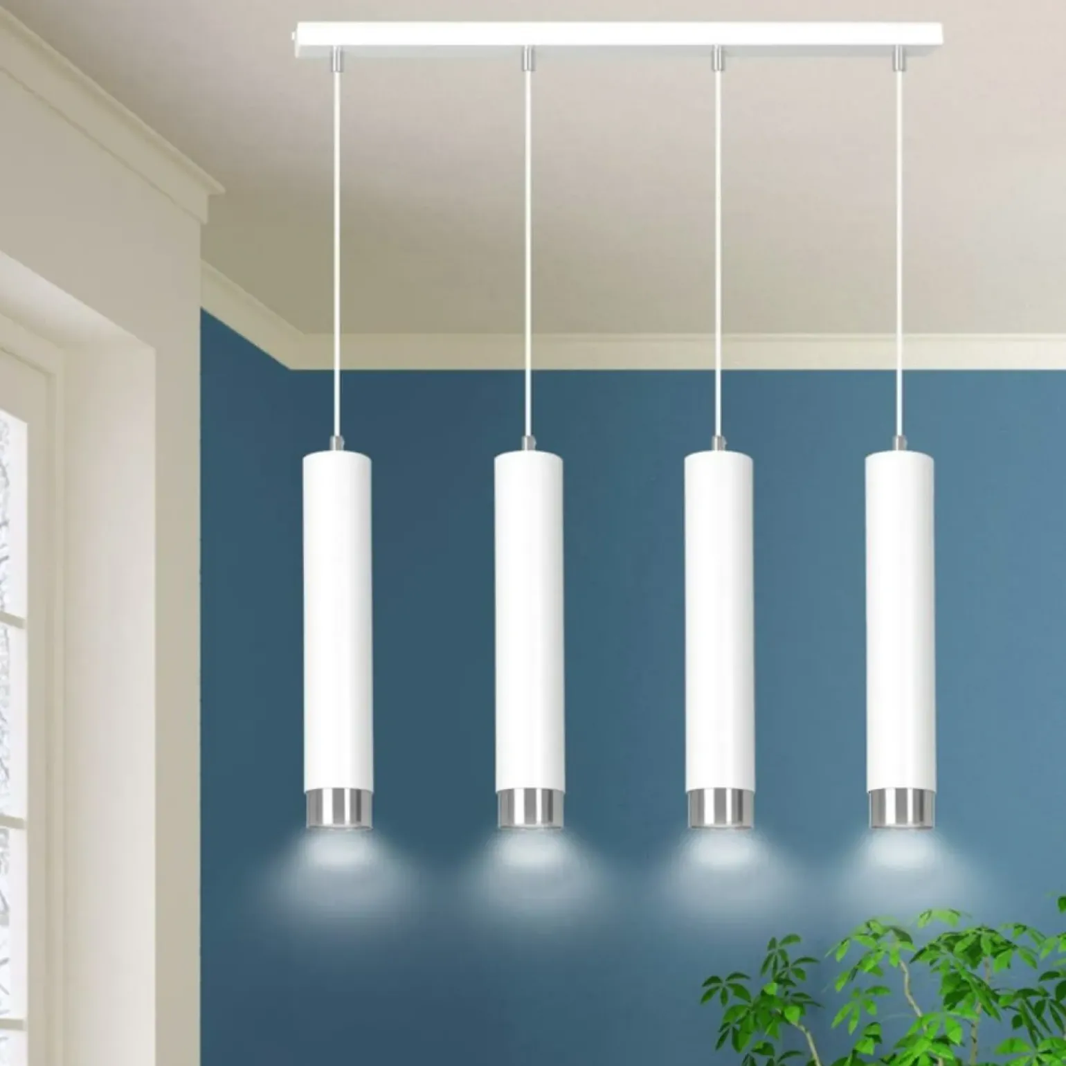 Best Sale Biała lampa wisząca na listwie 4 źródła światła 641/4 | Kaja Żyrandole Nowoczesne