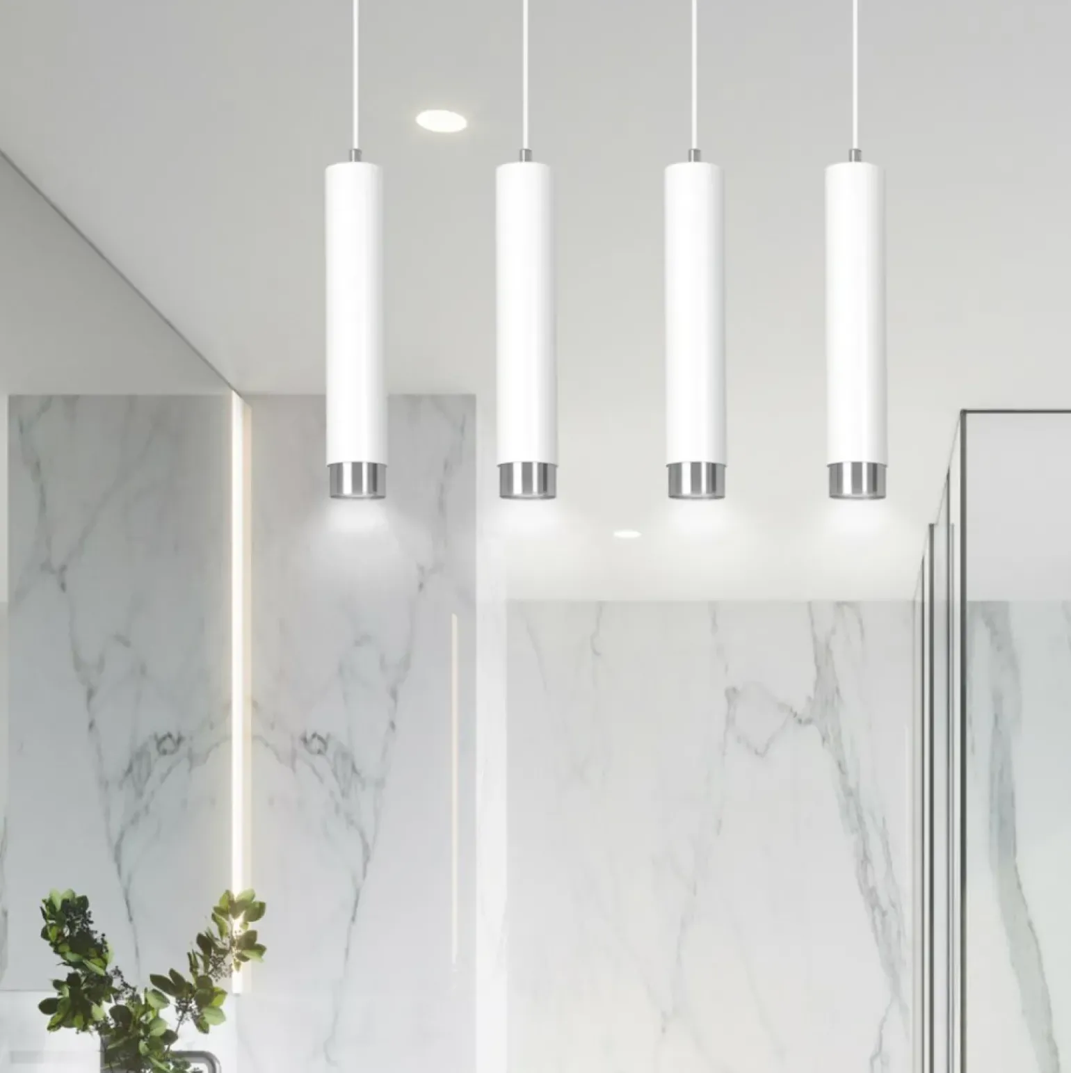 Best Sale Biała lampa wisząca na listwie 4 źródła światła 641/4 | Kaja Żyrandole Nowoczesne