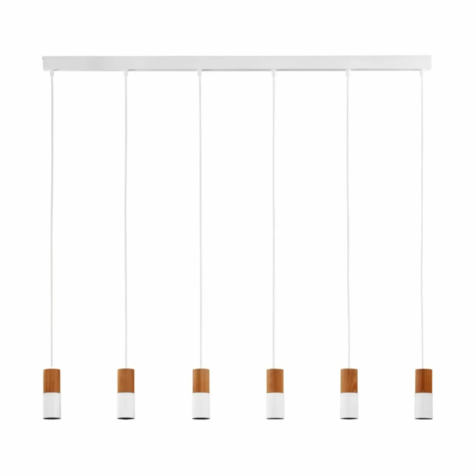 Shop Biała lampa wisząca z 6 tubami z drewna TK 6308 ELIT | Kaja Żyrandole Nowoczesne