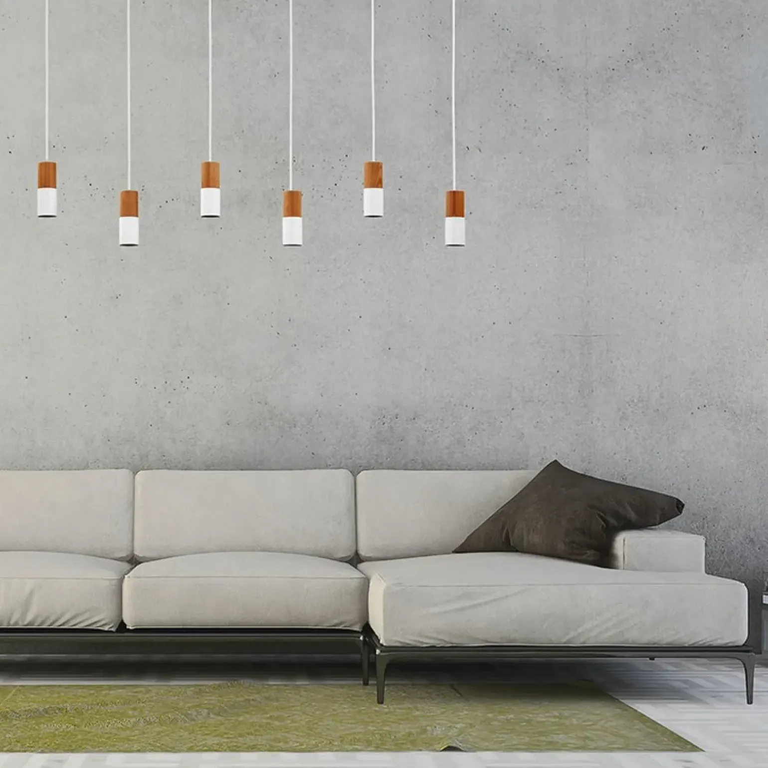 Shop Biała lampa wisząca z 6 tubami z drewna TK 6308 ELIT | Kaja Żyrandole Nowoczesne