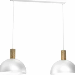 Best Sale Biała lampa wisząca z drewnianymi oprawkami LX 4333 HANDA | Kaja Żyrandole Nowoczesne