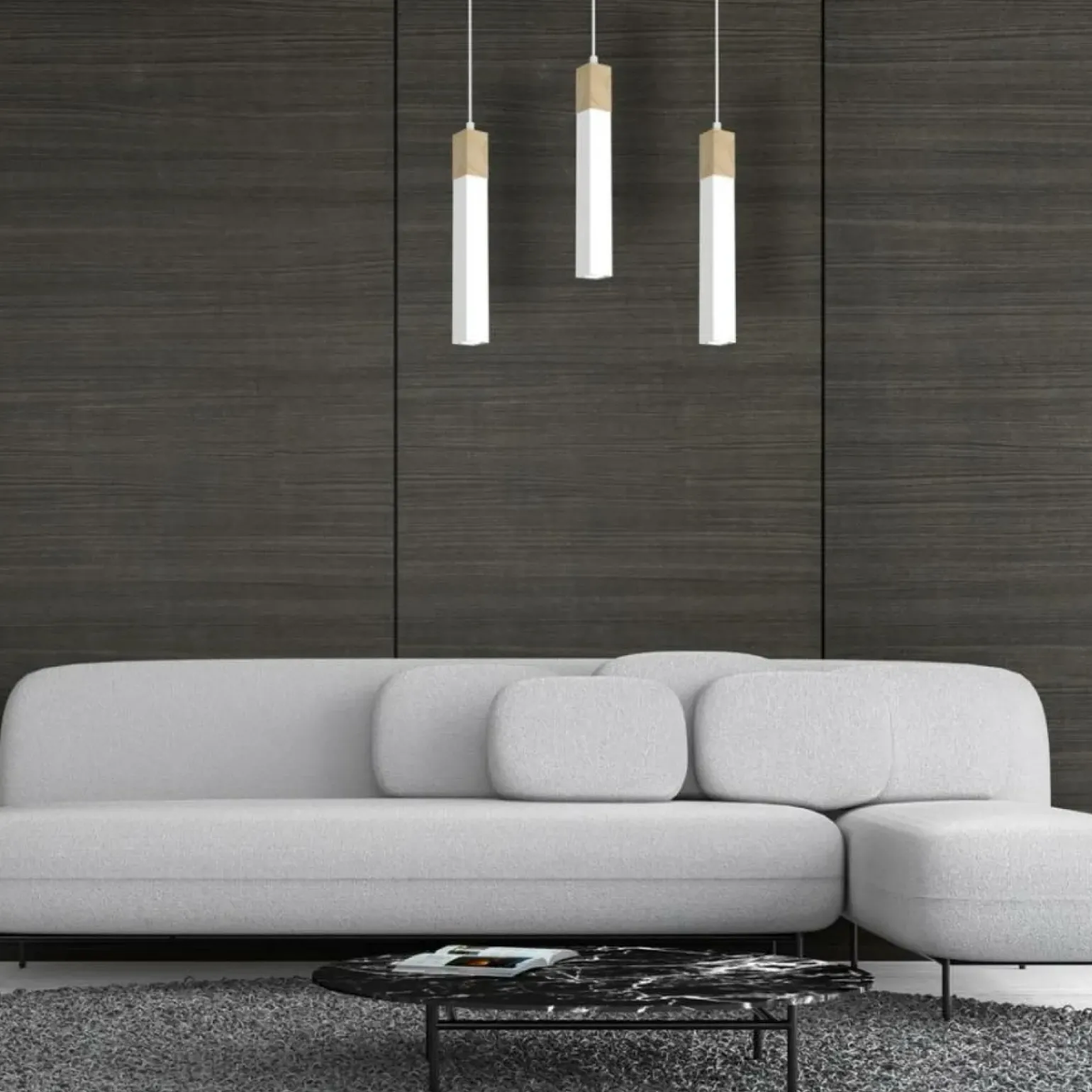 Outlet Biała lampa wisząca z trzema zwisami MLP7476 z serii SOLO SAWN | Kaja Oświetleni Żyrandole Nowoczesne