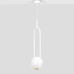 Store Biała lampa wisząca ze złotym, ozdobnym elementem K-5300 z serii ARLENA Żyrandole Nowoczesne