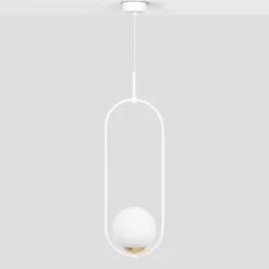 Store Biała lampa wisząca ze złotym, ozdobnym elementem K-5300 z serii ARLENA Żyrandole Nowoczesne