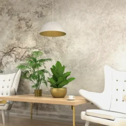 Store Biała, okazała lampa wisząca ze złotym wnętrzem MLP7897 z serii BETA | Kaja Oświ Żyrandole Nowoczesne