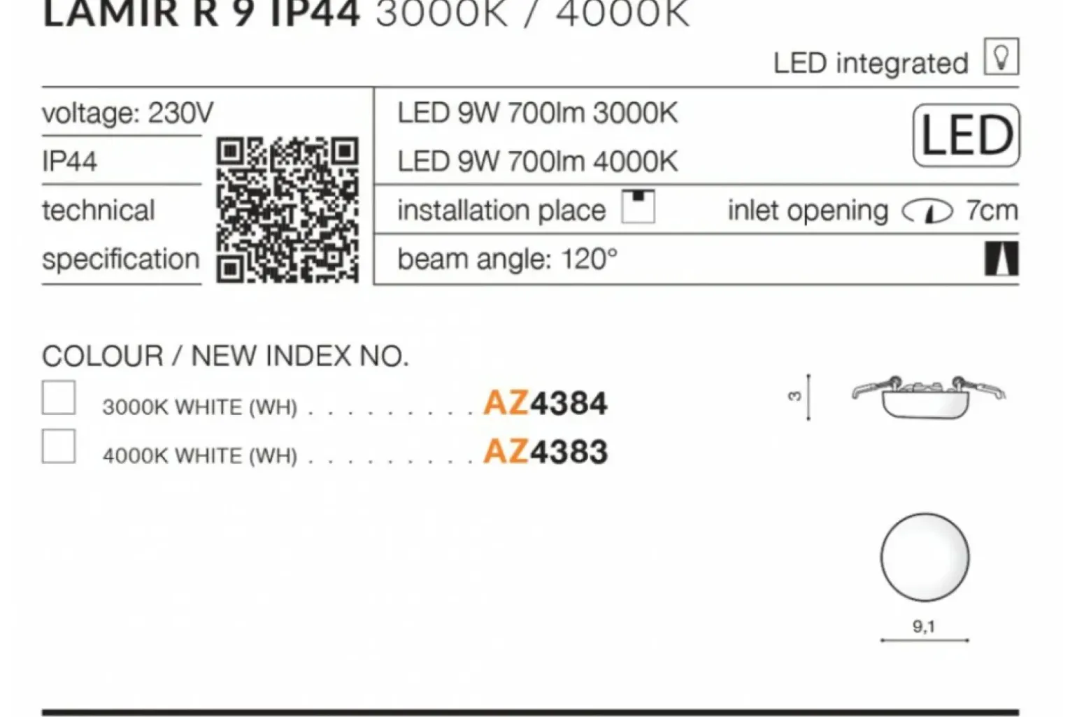 Sklep Kaja Biała oprawa podtynkowa LED do łazienki AZ4383 LAMIR | Kaja
