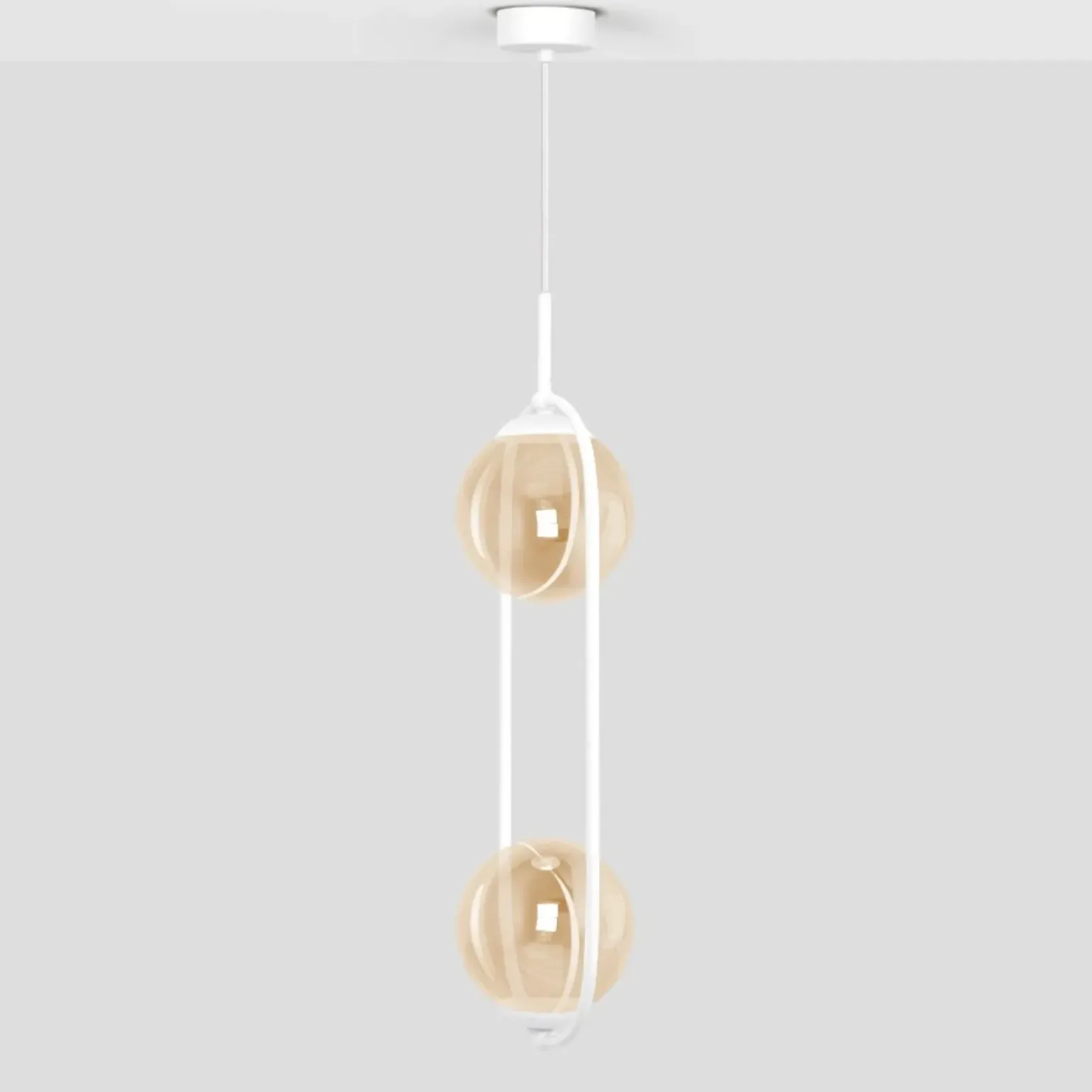 Best Sale Biało-bursztynowa lampa wisząca z dwoma kloszami K-5305 z serii ARLENA Żyrandole Nowoczesne