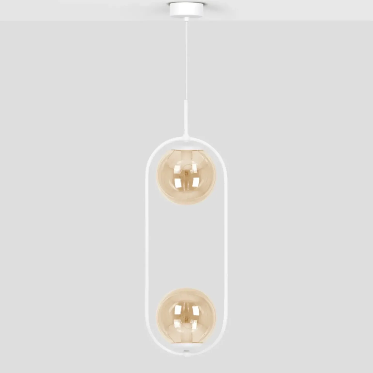 Best Sale Biało-bursztynowa lampa wisząca z dwoma kloszami K-5305 z serii ARLENA Żyrandole Nowoczesne