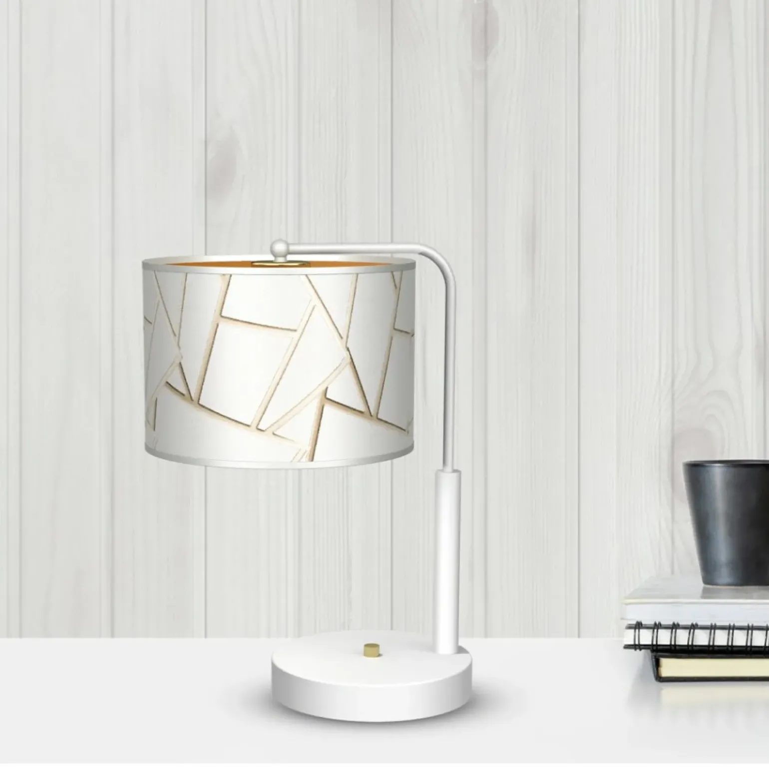 Sklep Kaja Biało-złota lampka stołowa, do salonu MLP7570 z serii ZIGGY | Kaja Oświetlenie