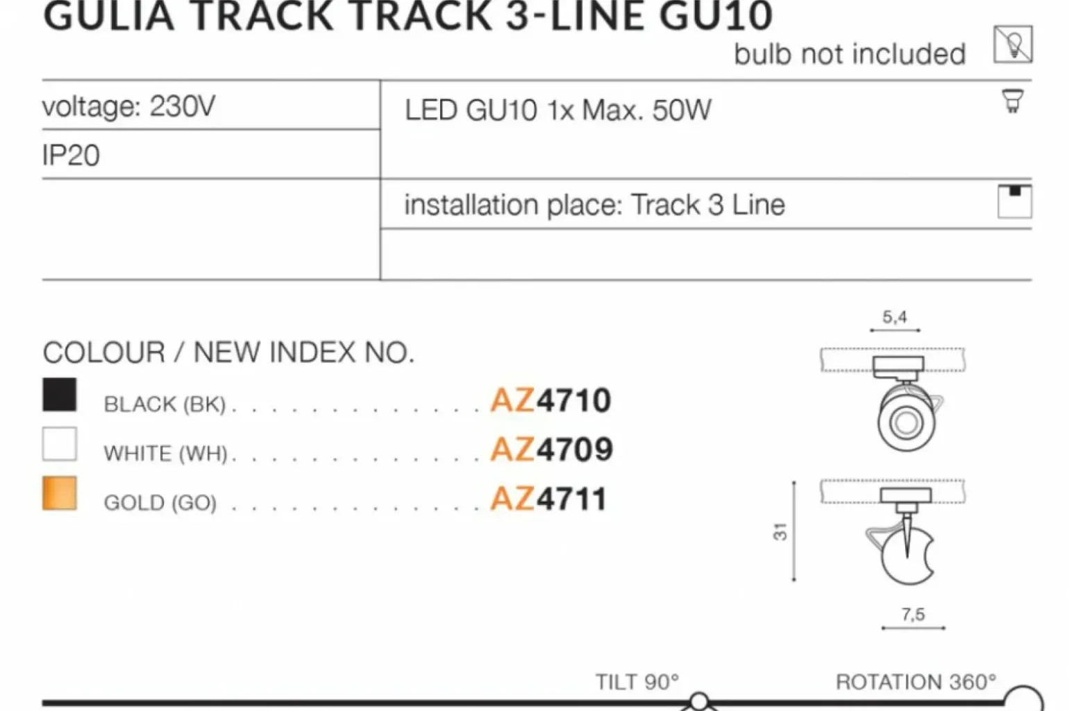 Sklep Kaja reflektor do szynoprzewodu 3-fazowego AZ4709 GULIA | Kaja