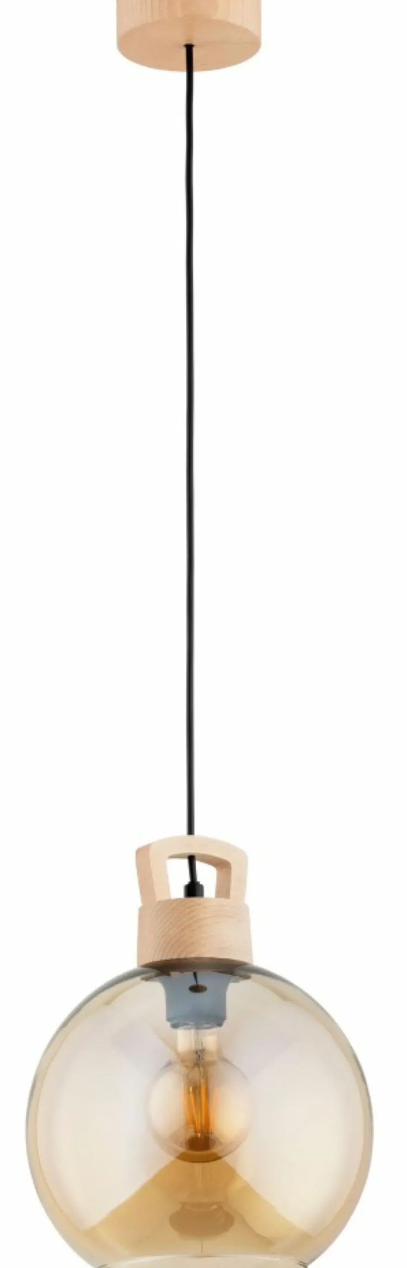 Cheap Bursztynowy klosz na lince z elementami drewna AL 61274 IRKANI | Kaja Żyrandole Nowoczesne