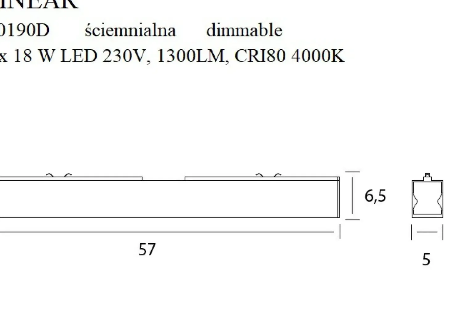 Sklep Kaja Ściemnialny, prosty plafon LED do holu 57cm MX C0190D LINEAR | Kaja