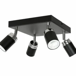 Best Czarna, kwadratowa lampa sufitowa, z reflektorami LX 5148 z serii RENO Żyrandole Nowoczesne
