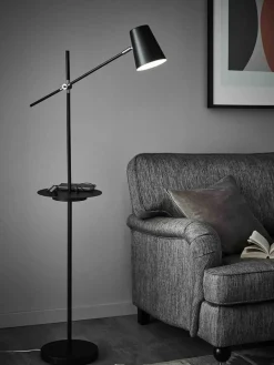 Sklep Kaja Czarna lampa podłogowa z półką i gniazdem USB 107307 | Kaja