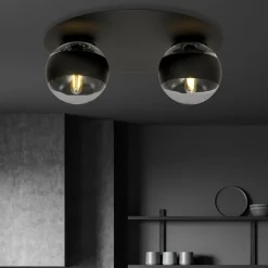 New Czarna lampa sufitowa z dwoma kloszami 1129/2 SOLAR | Kaja Oświetlenie Żyrandole Nowoczesne
