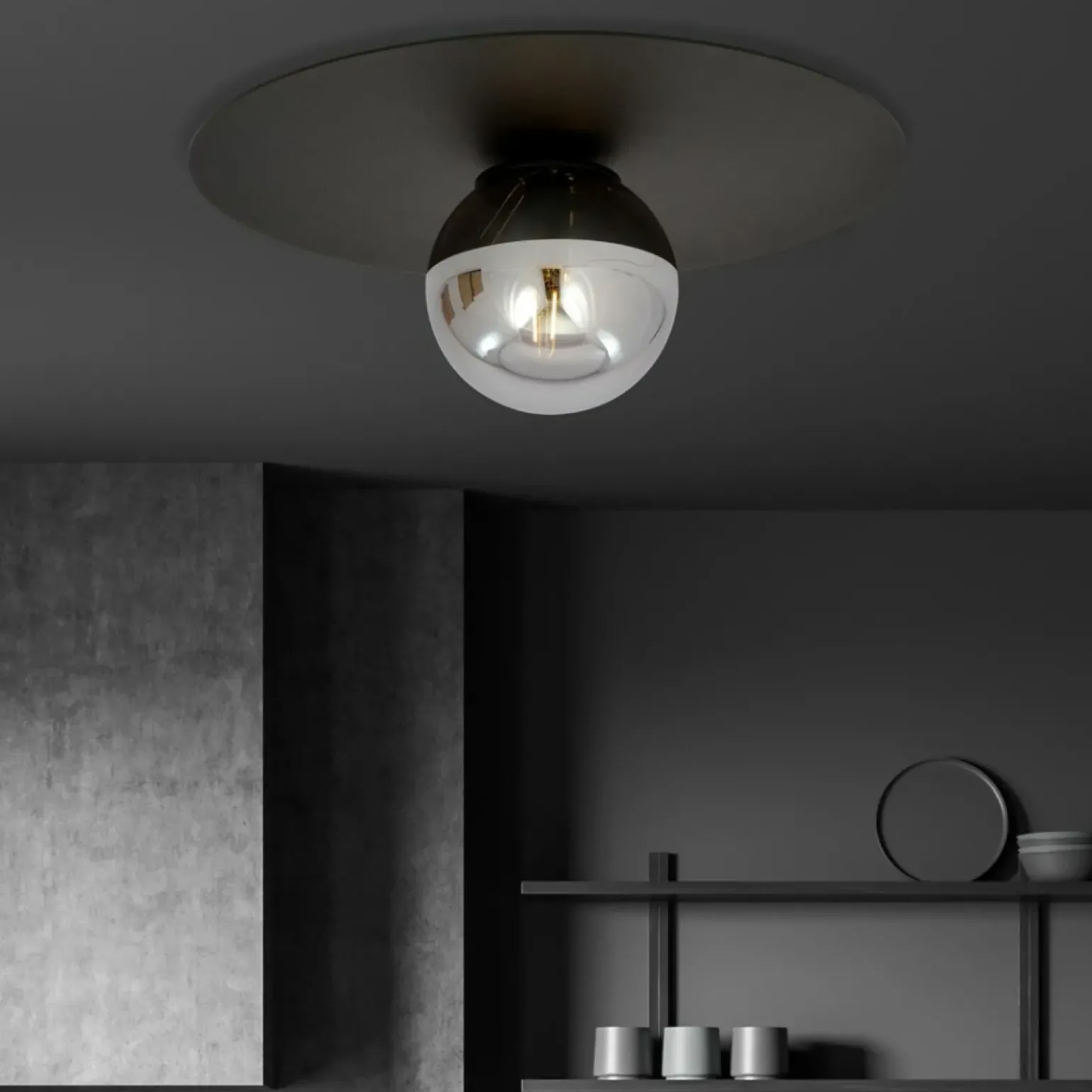 Cheap Czarna lampa sufitowa z lustrzanym kloszem 1128/1 SOLAR | Kaja Żyrandole Nowoczesne