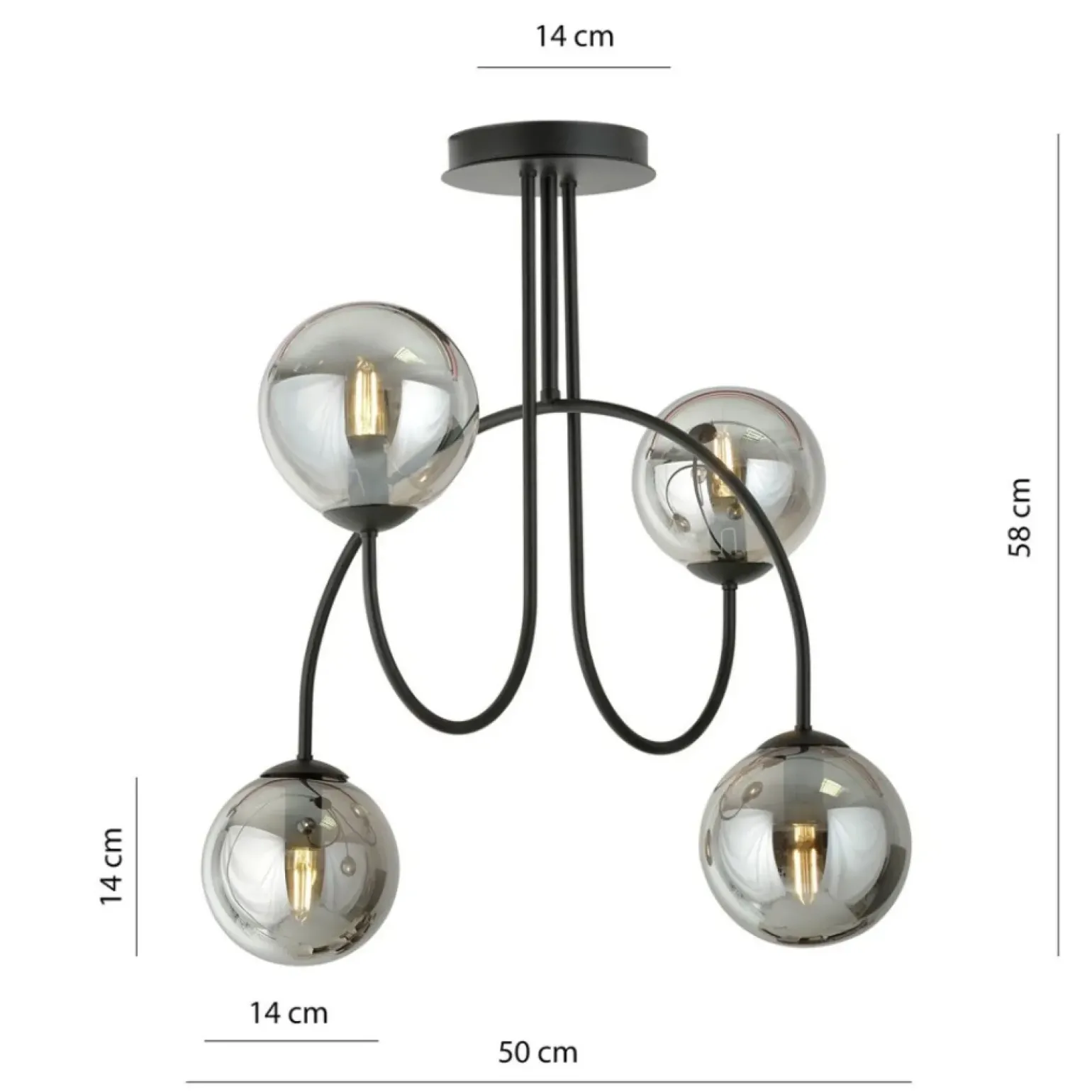 Clearance Czarna lampa sufitowa z lustrzanymi kloszami 1287/4A z serii ARCHI Żyrandole Nowoczesne