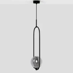 Outlet Czarna lampa wisząca elipsa z grafitowym kloszem K-5110 z serii DAVOS Żyrandole Nowoczesne