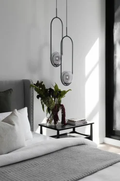 Outlet Czarna lampa wisząca elipsa z grafitowym kloszem K-5110 z serii DAVOS Żyrandole Nowoczesne