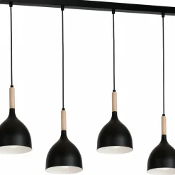 Online Czarna lampa wisząca z 4 punktami świetlnymi LX 1876 z serii NOAK WOOD Żyrandole Nowoczesne