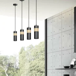 Online Czarna lampa wisząca z drewnianym elementem 732/1 z serii AKA Żyrandole Nowoczesne