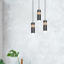 Online Czarna lampa wisząca z drewnianym elementem 732/1 z serii AKA Żyrandole Nowoczesne