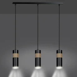 New Czarna lampa wisząca z drewnianym zdobieniem 732/3 z serii AKA Żyrandole Nowoczesne