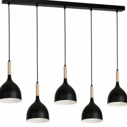 Discount Czarna lampa wisząca z drewnianymi ozdobami LX 1877 z serii NOAK WOOD Żyrandole Nowoczesne