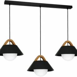 Outlet Czarna lampa wisząca z drewnianymi elementami LX 3509 z serii FUNDA Żyrandole Nowoczesne