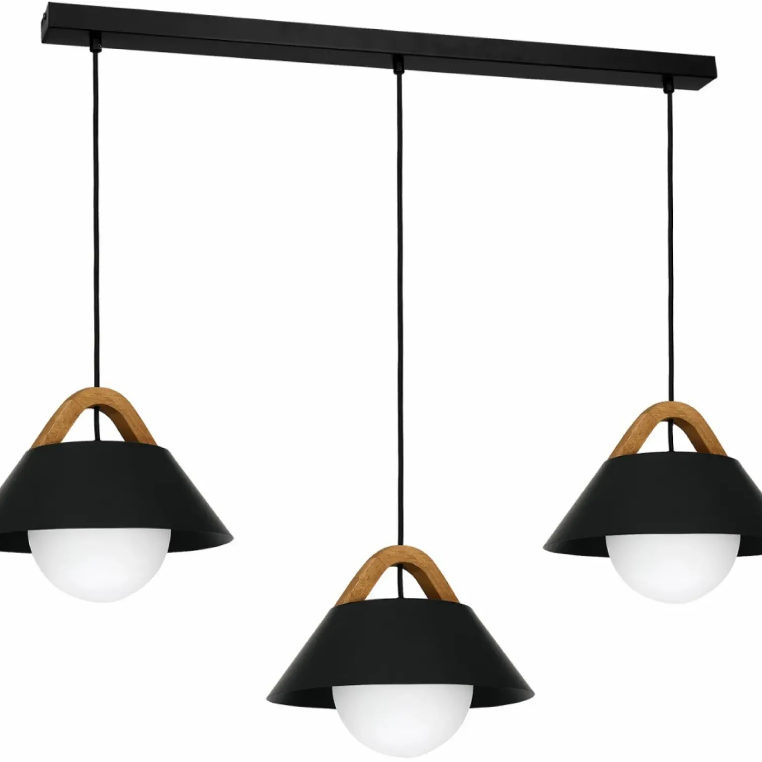 Outlet Czarna lampa wisząca z drewnianymi elementami LX 3509 z serii FUNDA Żyrandole Nowoczesne