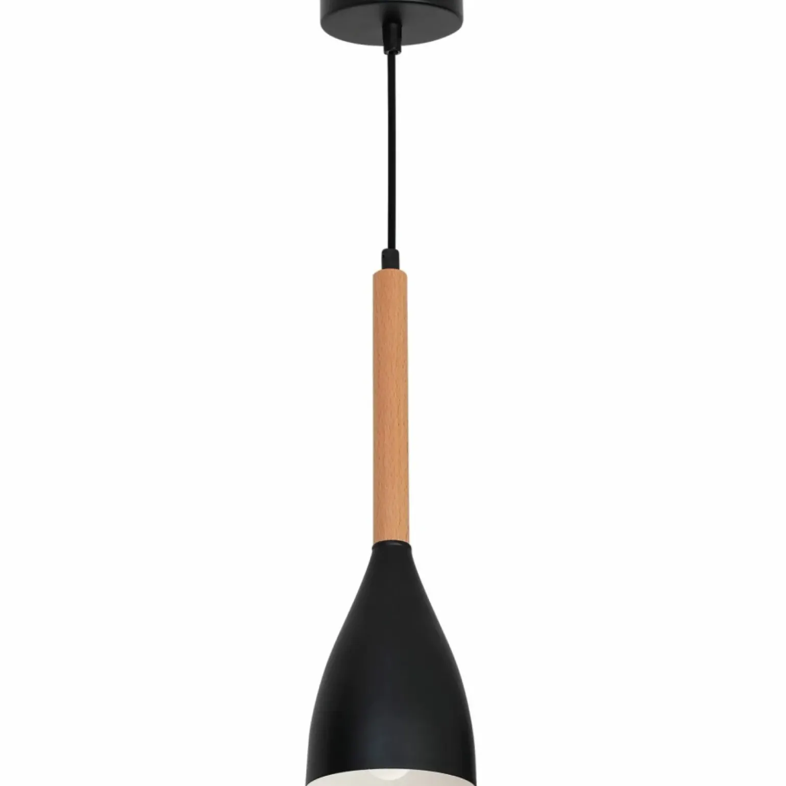 Outlet Czarna lampa wisząca z drewnianym zdobieniem LX 9738 z serii MUZA Żyrandole Nowoczesne