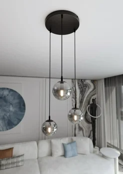 New Czarna lampa wisząca z kloszami do salonu 712/3PREM | Kaja Oświetlenie Żyrandole Nowoczesne