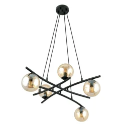 Best Czarna lampa wisząca z pięcioma miodowymi kloszami 1204/5 z serii ESSA Żyrandole Nowoczesne