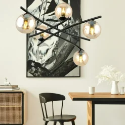 Best Czarna lampa wisząca z pięcioma miodowymi kloszami 1204/5 z serii ESSA Żyrandole Nowoczesne