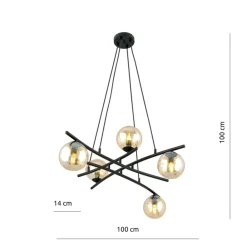 Best Czarna lampa wisząca z pięcioma miodowymi kloszami 1204/5 z serii ESSA Żyrandole Nowoczesne