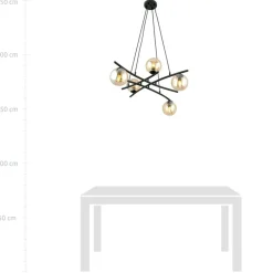 Best Czarna lampa wisząca z pięcioma miodowymi kloszami 1204/5 z serii ESSA Żyrandole Nowoczesne