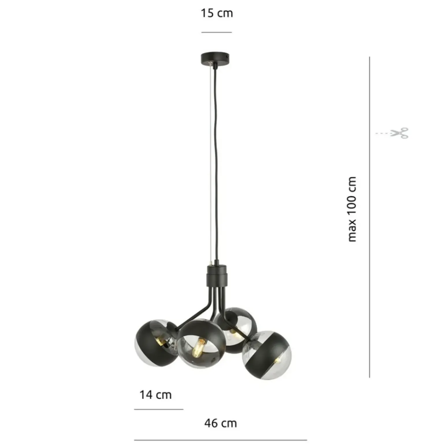 Cheap Czarna lampa wisząca z regulowaną wysokością 1139/4 NOVA | Kaja Żyrandole Nowoczesne