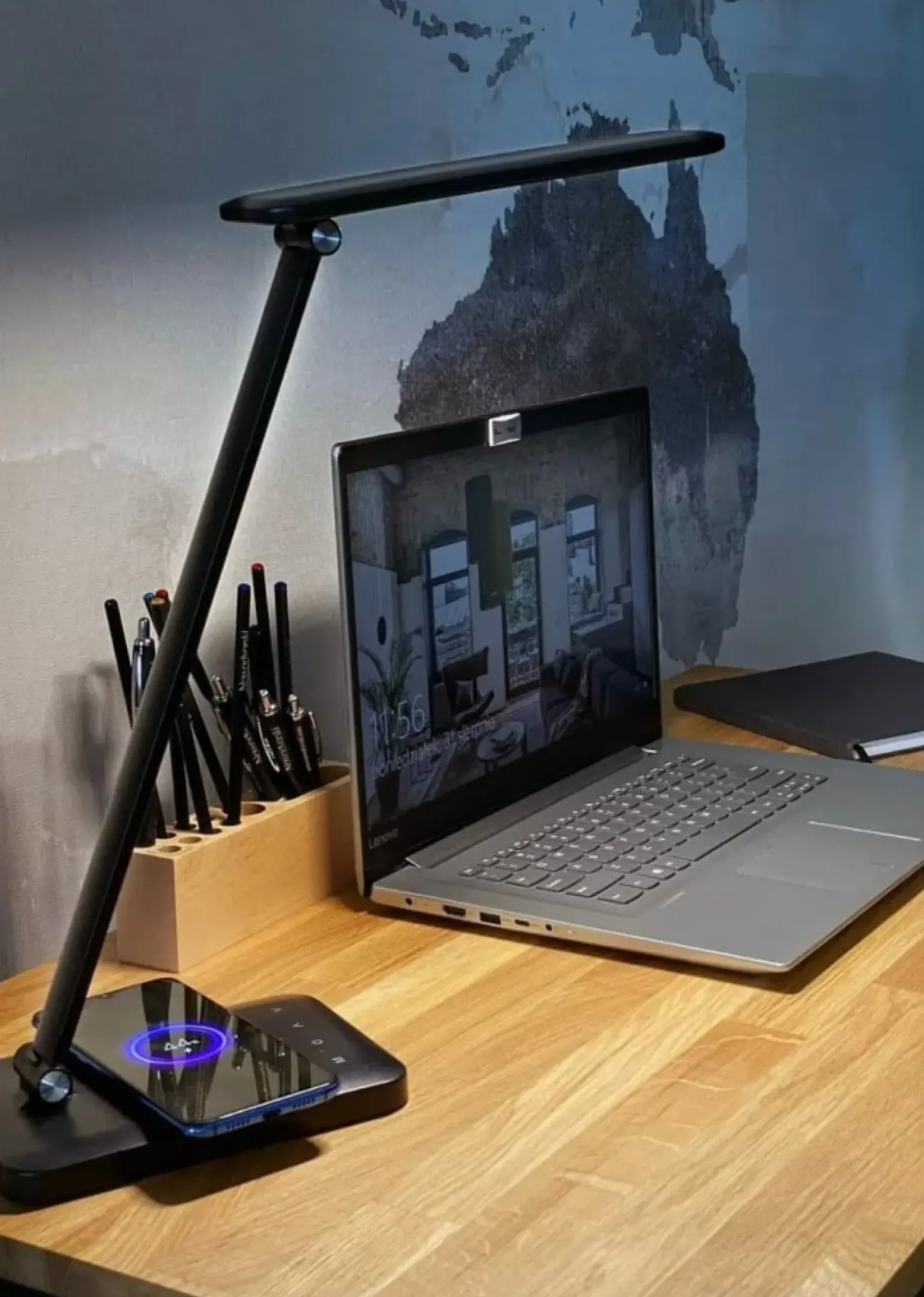 Sklep Kaja Czarna lampka biurkowa z wbudowanym LED-em 8404 | Kaja Oświetlenie