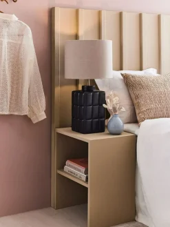 Sklep Kaja Czarna lampka nocna z materiałowym abażurem 108247 | Kaja Oświetlenie