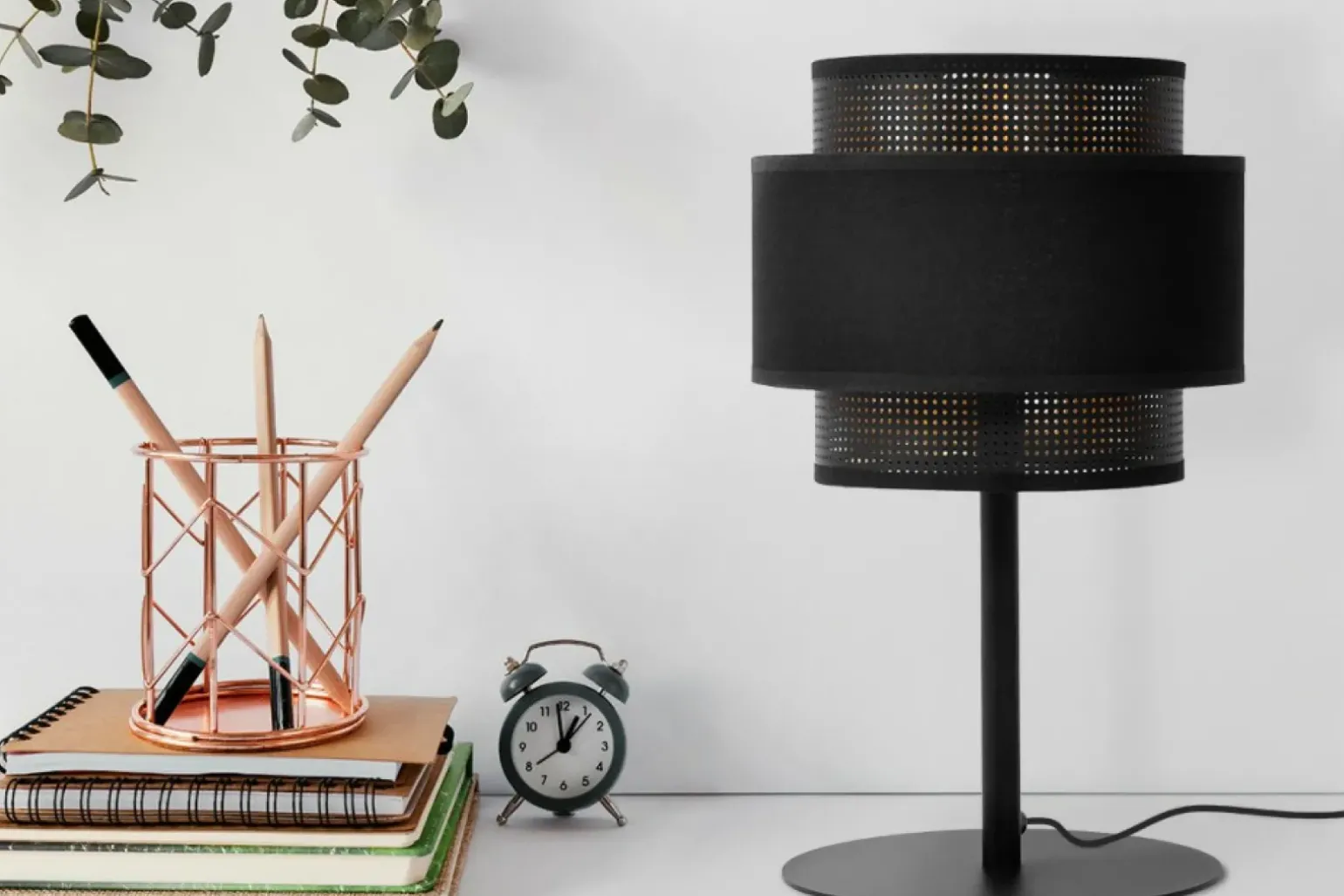 Sklep Kaja Czarna lampka stołowa, nocna, podwójny abażur K-5286 z serii AMOS