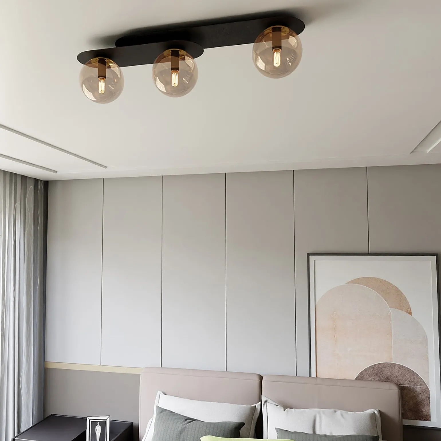 Sklep Kaja Czarna listwa sufitowa z bursztynowymi kloszami 1120/3 PLAZA | Kaja