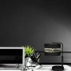 Sklep Kaja Czarna, niebanalna lampa stołowa z abażurem MLP7343 z serii ULTIMO | Kaja Oświet