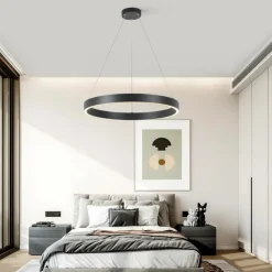 Discount Czarna obręcz wisząca do salonu LP-033/1P S BK TRIANGLE z serii MIDWAY Żyrandole Nowoczesne