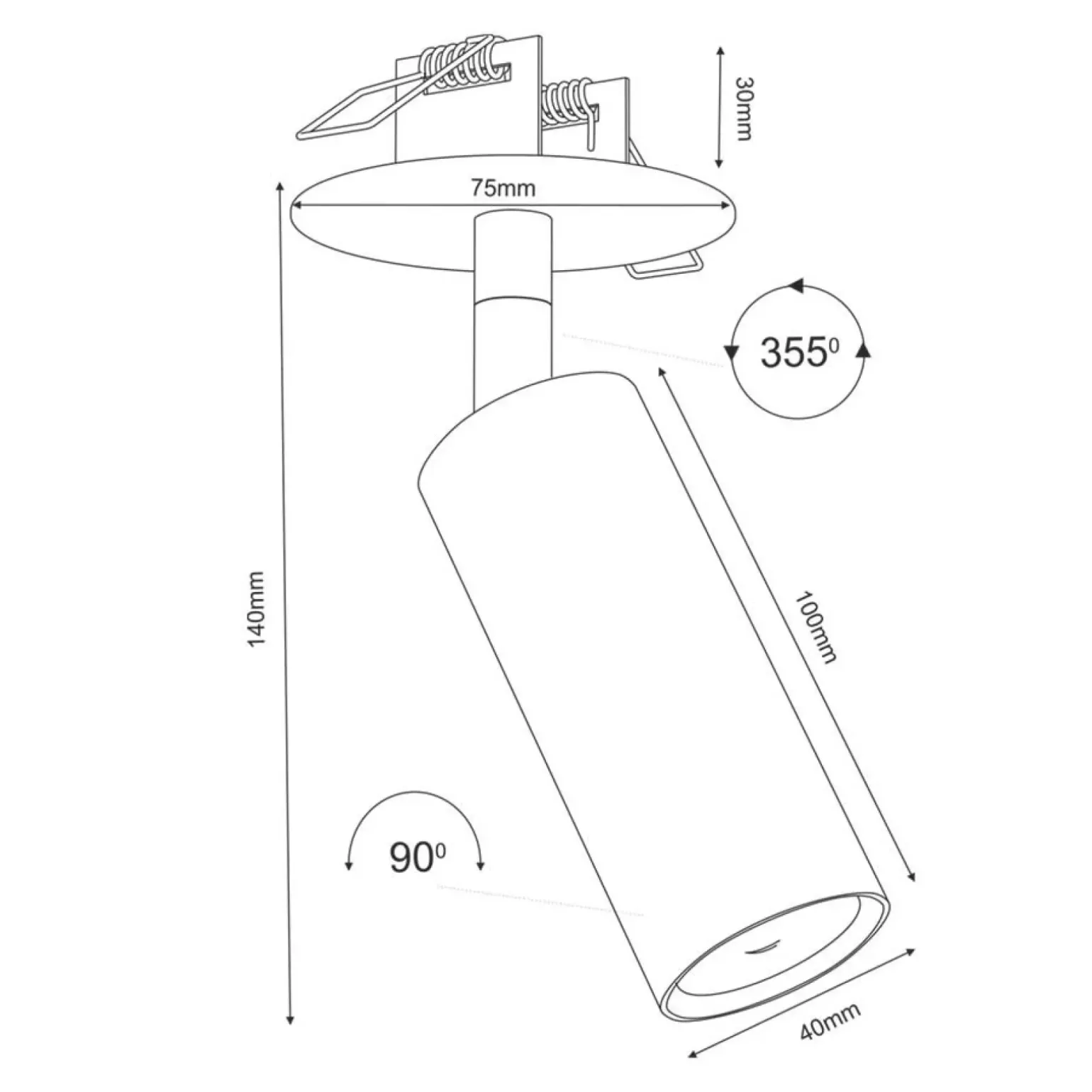 Sklep Kaja Czarna, ruchoma tuba podtynkowa ⌀4cm GU10/MR11 ANT 3252 ACE