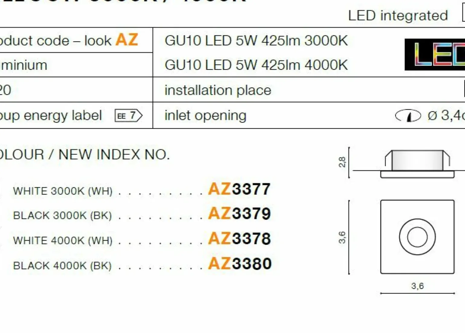 Sklep Kaja Czarne oczko wpustowe LED kwadratowe 4000K AZ3380 FILL | Kaja
